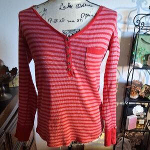 Victoria's Secret Striped Red & Pink  Long Sleeve Lounge PJ Top Size Medium